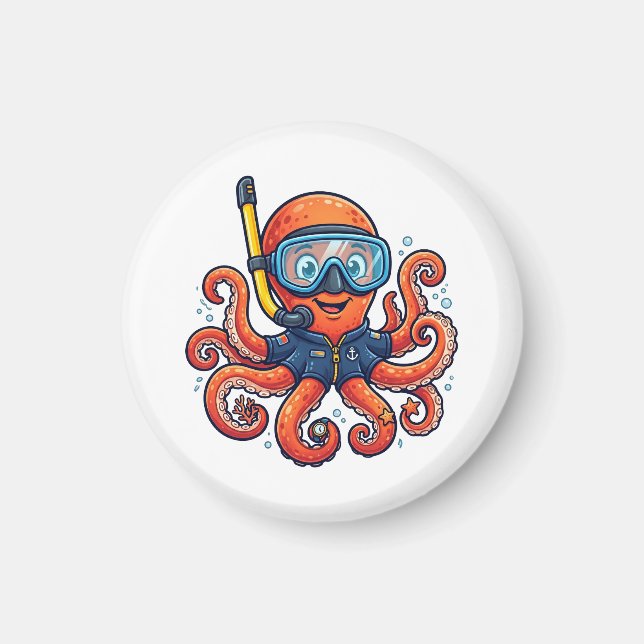 Imã Cute Snorkeling Octopus - Ocean Explorer (Frente)