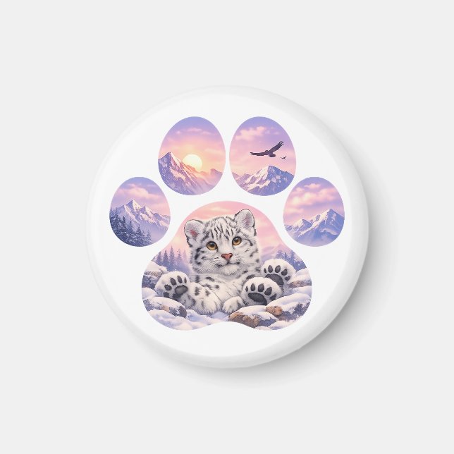 Imã Cute Snow Leopard Paw Mountain Design (Frente)
