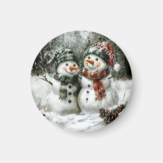 Imã Cute Snowman Couple Christmas Magnet