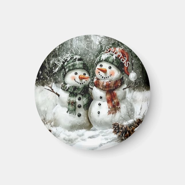 Imã Cute Snowman Couple Christmas Magnet (Frente)