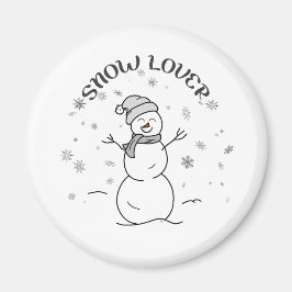 Imã Cute Snowman with SNOW LOVER Text and Snowflakes  