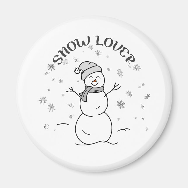 Imã Cute Snowman with SNOW LOVER Text and Snowflakes   (Frente)