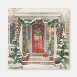 Imã Cute Snowy Christmas Porch 