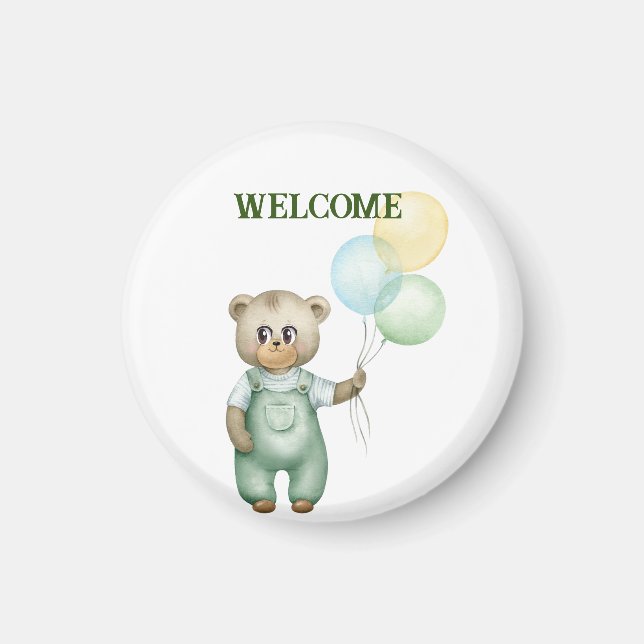 Imã cute teddy bear green background (Frente)
