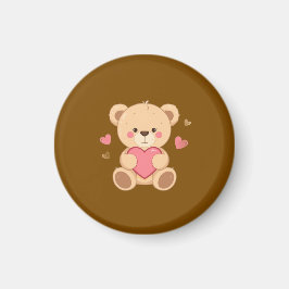 Imã Cute Teddy Bear Holding Heart – Valentine Love Ill