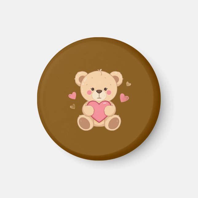 Imã Cute Teddy Bear Holding Heart – Valentine Love Ill (Frente)