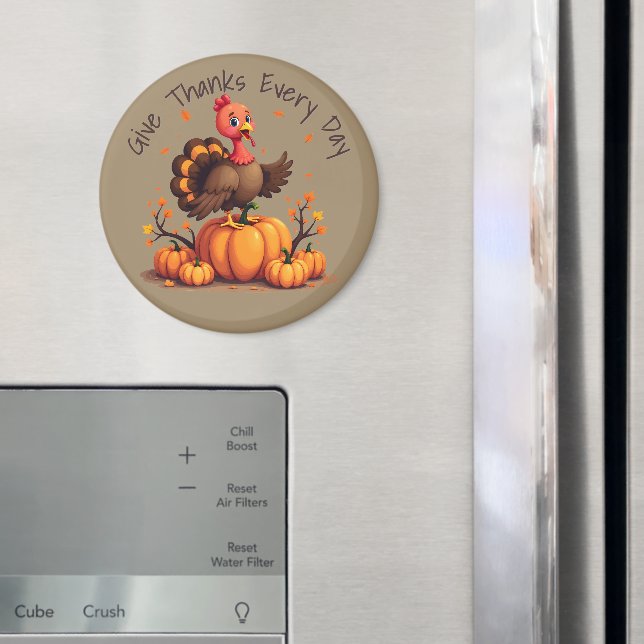 Imã Cute Thanksgiving Turkey Autumn Pumpkins Scene (In Situ (Fridge))