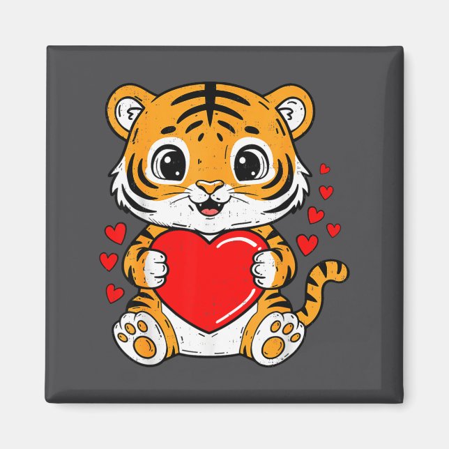 Imã Cute Tiger Holding Heart Kawaii Valentines Day Men (Frente)