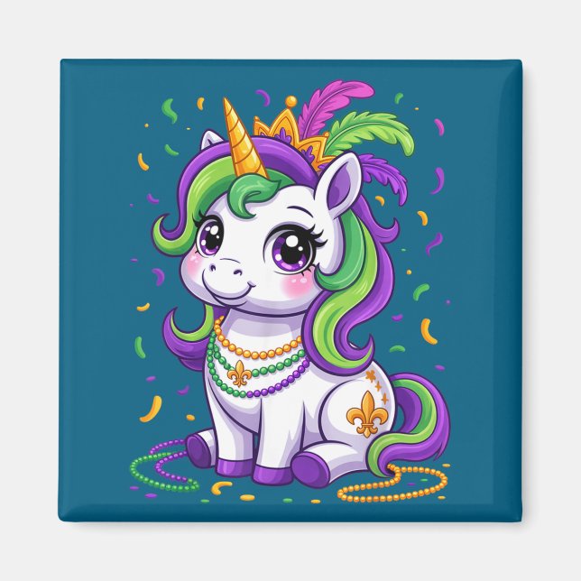 Imã Cute Unicorn Mardi Gras Carnival Fat Tuesday Girls (Frente)