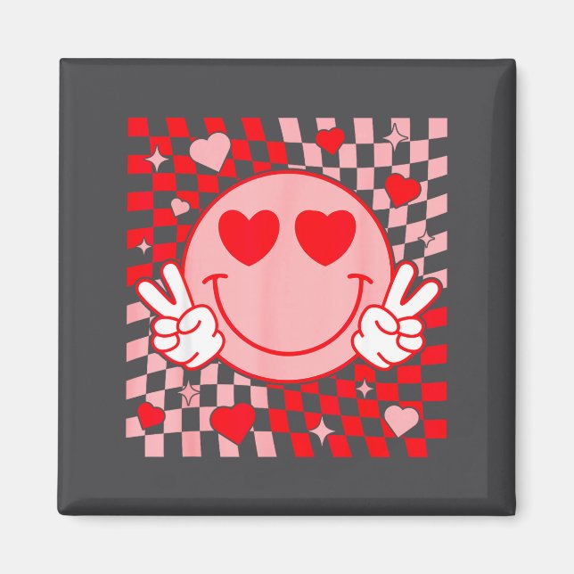 Imã Cute Valentine Smile Face Smiling Checkered Patter (Frente)