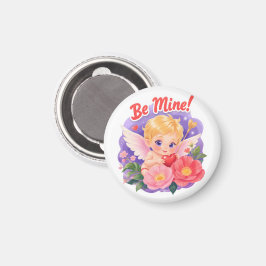 Imã Cute Valentine's Day Cupid with "Be Mine"