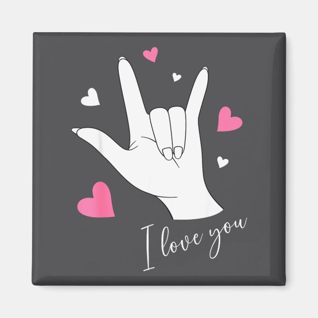 Imã Cute Valentines Day Hearts I Love You Hand Sign La (Frente)