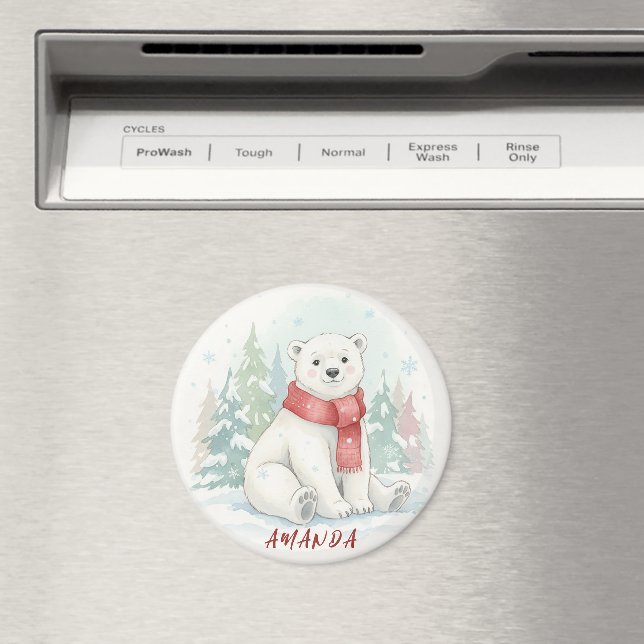 Imã Cute watercolor Polar Bear Winter  (In Situ (Dishwasher))