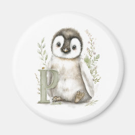Imã Cute Watercolour Baby Animals Alphabet Penguin