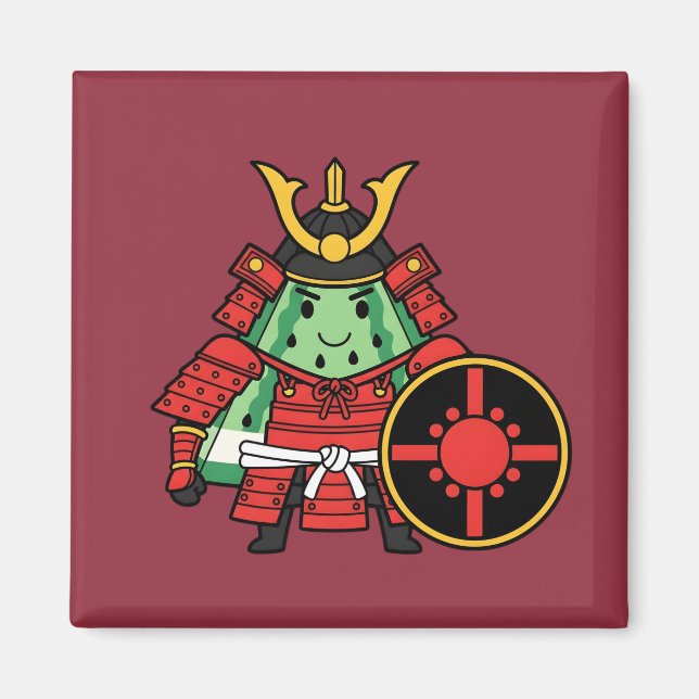 Imã Cute Watermelon Shogun Samurai Warrior Illustratio (Frente)