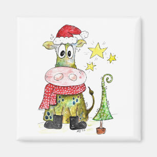 Imã Cute Whimsical Christmas Cow