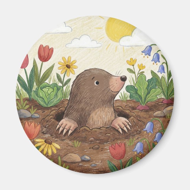 Imã Cute Whimsical Garden Mole (Frente)