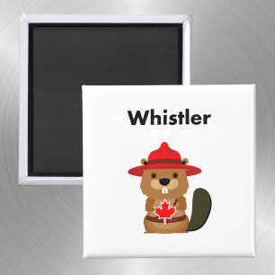 Imã Cute Whistler Canada Beaver com Folha de Mapeament