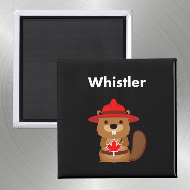 Imã Cute Whistler Canada Beaver com Maple Leaf Dark (Criador carregado)