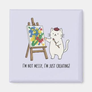 Imã Cute White Cat Abstract Painting Lilac Aesthetics