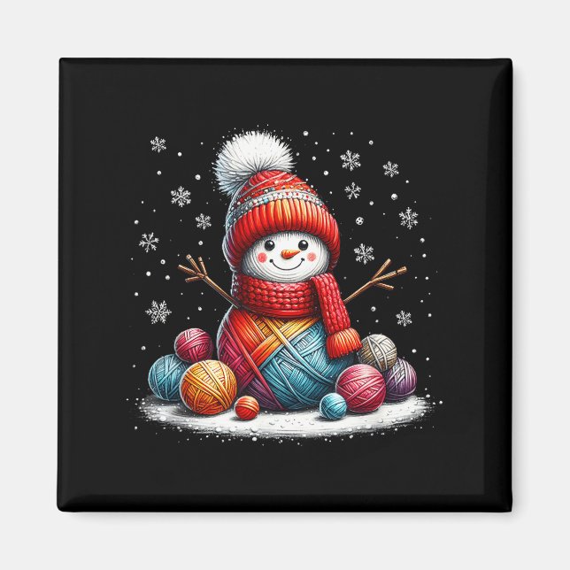 Imã Cute Yarn Snowman Quilter Christmas Crochet Knitti (Frente)