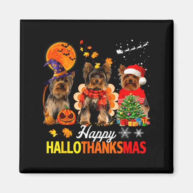Imã Cute Yorkie Happy Hallothanksmas Halloween Thanksg (Frente)