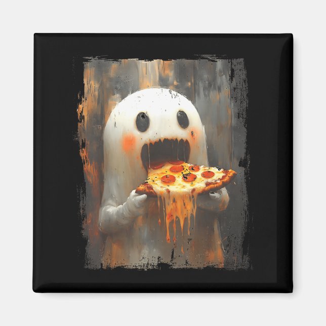 Imã Cute Zza Ghost Eating Zza Funny Halloween Food Lov (Frente)
