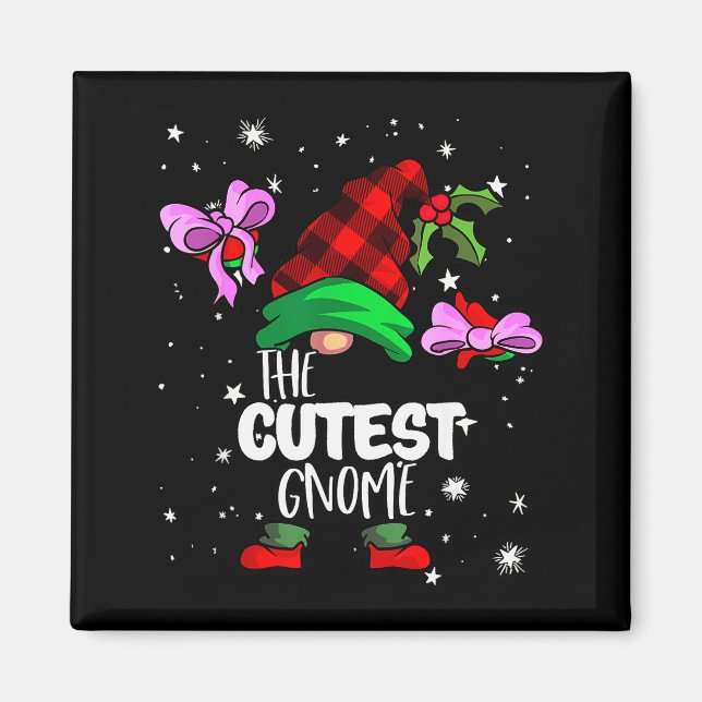 Imã Cutest Gnome Red Buffalo Plaid Matching Family Chr (Frente)