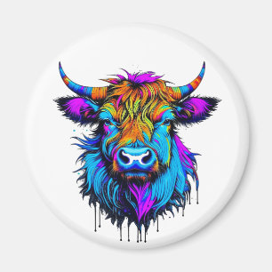 Imã Cyberpunk Colorful Ai Highland Cow