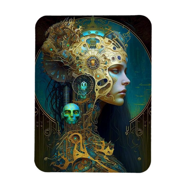 Ímã Cyborg Mulher Fantasy Sci-Fi Art Magnet (Vertical)