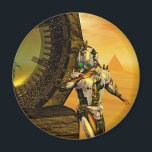 Imã CYBORG TITAN EM DESERTO DA HIPERION Science Fictio<br><div class="desc">Imagem artística, colorida e brilhante de ficção científica em cores amarela, verde, castanha, branca. Titan cyborg da Hyperion com sua vibrante carapaça metálica cromática reflexiva em um ambiente surreal com pirâmides, sol quente, deserto semelhante a uma paisagem egípcia, quadro de animação do filme 3D Hyperion World . É também um...</div>