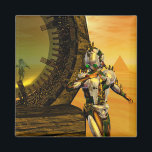 Imã CYBORG TITAN NA HIPERION Science Fiction,<br><div class="desc">Titan cyborg da Hyperion com sua vibrante carapaça metálica cromática reflexiva em um ambiente surreal com pirâmides,  sol quente,  deserto semelhante a uma paisagem egípcia,  quadro de animação do filme 3D Hyperion World .</div>