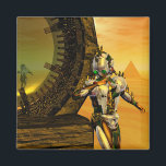 Imã CYBORG TITAN NA HIPERION Science Fiction,<br><div class="desc">Titan cyborg da Hyperion com sua vibrante carapaça metálica cromática reflexiva em um ambiente surreal com pirâmides,  sol quente,  deserto semelhante a uma paisagem egípcia,  quadro de animação do filme 3D Hyperion World .</div>