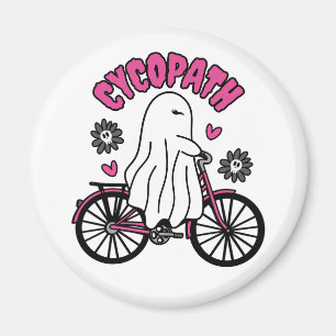 Imã Cycopath Halloween Ghost em Bicicleta Rosa