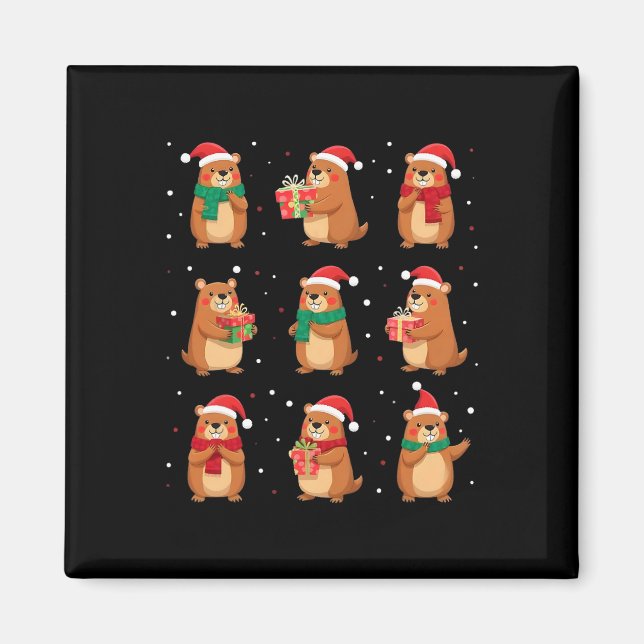 Imã Cypybaras Christmas Santa Hat Funny Cypybara Lover (Frente)