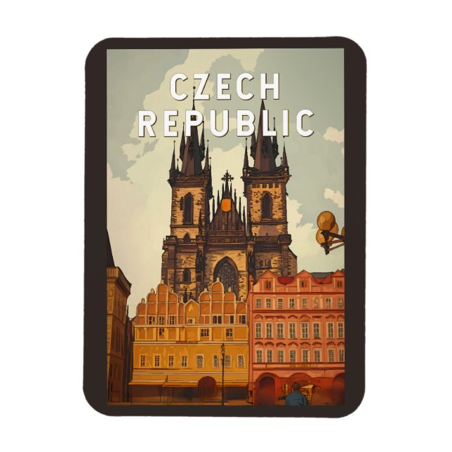 Ímã Czech Republic Illustration Travel Art Vintage (Vertical)