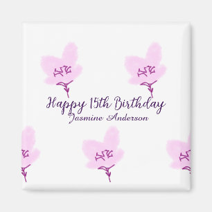 Imã D floral rosa malva 15 anos aniversário quinceaner