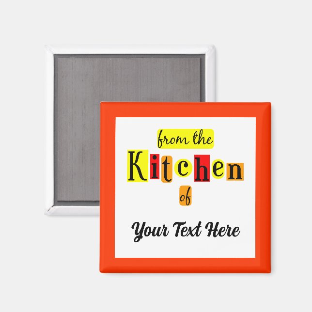 Imã Da Cozinha de Borda Laranja Personalizada Retro (Front/Back)