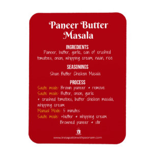 Ímã da receita de Masala da manteiga de Paneer