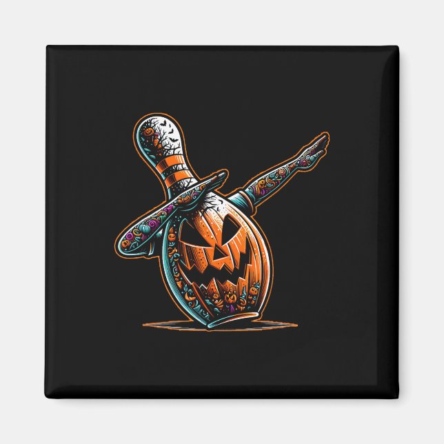 Imã Dabbing Boliche Pin Bowler Jack O Lantern Spooky H (Frente)