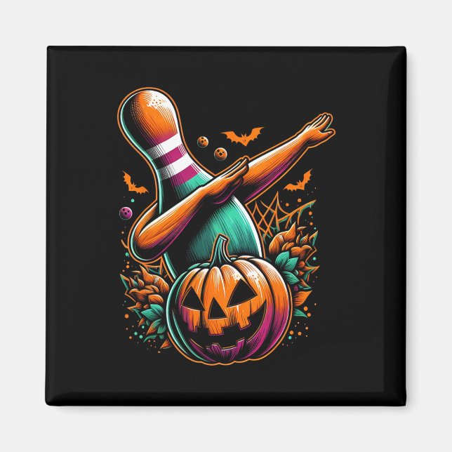 Imã Dabbing Boliche Pumpkin Spooky Halloween Bowli (Frente)