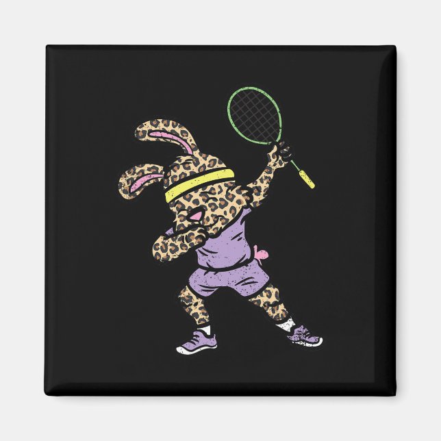 Imã Dabbing Bunny Badminton Player Páscoa Esporte Coel (Frente)