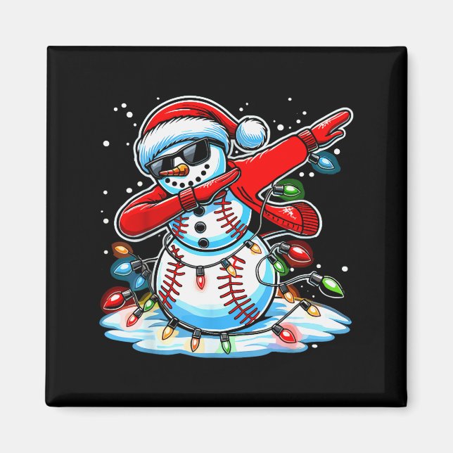 Imã Dabbing Christmas Baseball Snowman Boys Baseball W (Frente)