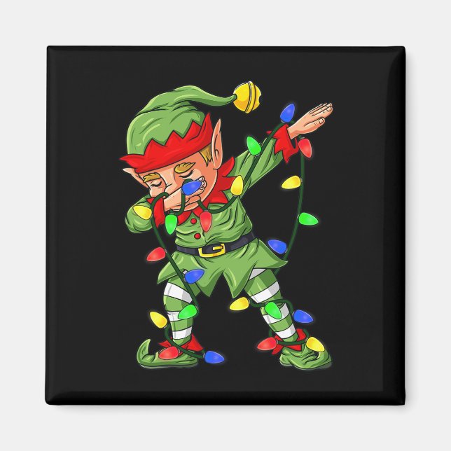 Imã Dabbing Elf Christmas Tree Lights Meninos Dab Xm (Frente)