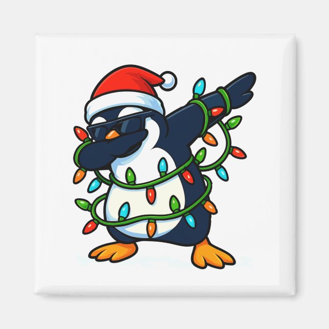 Imã Dabbing Penguin Christmas Girls Xmas Lights Boys C (Frente)