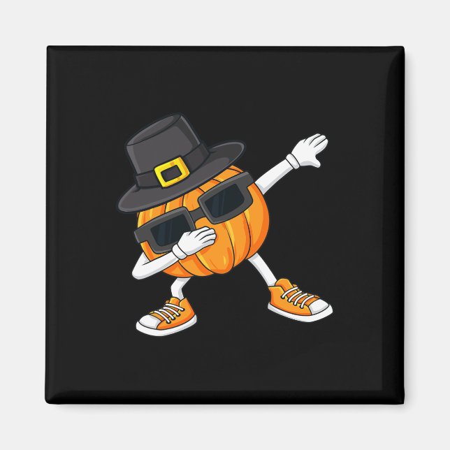 Imã Dabbing Pumpkin Pilgrim Dia de Ação de Graças Garo (Frente)