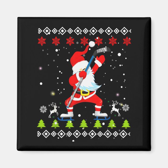 Imã Dabbing Santa Hockey Ugly Christmas Sweater Xmas  (Frente)