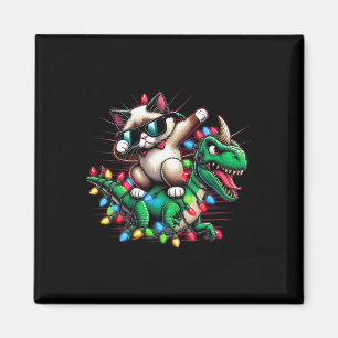 Imã Dabbing Siamês Cat Xmas Luz Dinossauro T Rex Kid