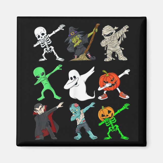 Imã Dabbing Skeleton Witness E Monstros Halloween (Frente)