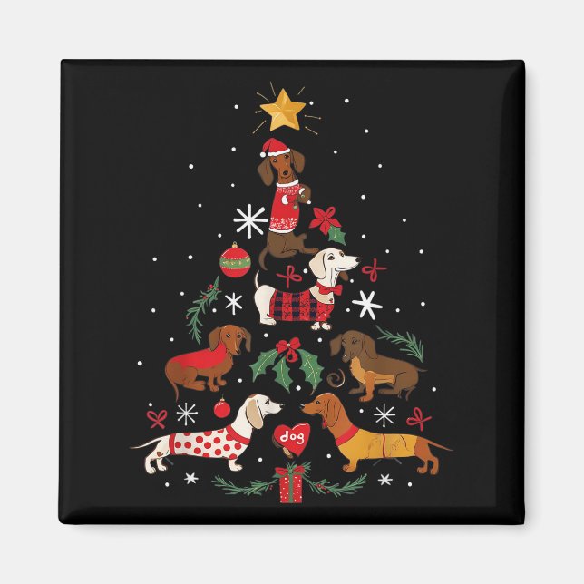 Imã Dachshund Através Da Neve Cachorro Engraçado Árvor (Frente)